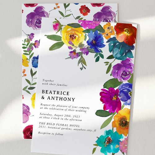 Bright  Bold Watercolor Floral Wedding Invitation