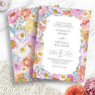 Bright Bold Watercolor Floral Wedding Invitation