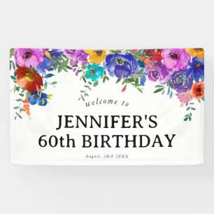 Bright & Bold Watercolor Florals 60th Birthday Banner