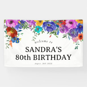 Bright & Bold Watercolor Florals 80th Birthday Banner