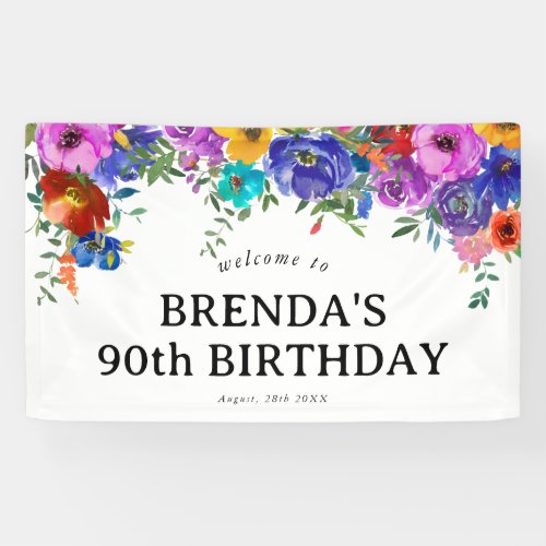 Bright  Bold Watercolor Florals Birthday Banner