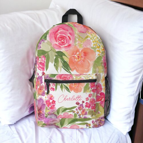Bright bold wild flower name vintage botanical printed backpack