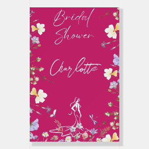 Bright bold wild flowers script bridal shower foam board