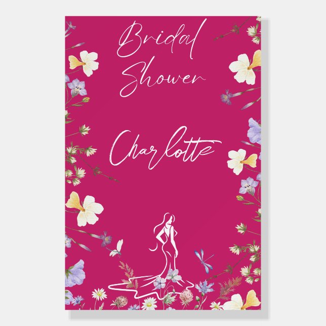 Bright bold wild flowers script bridal shower foam board (Front)