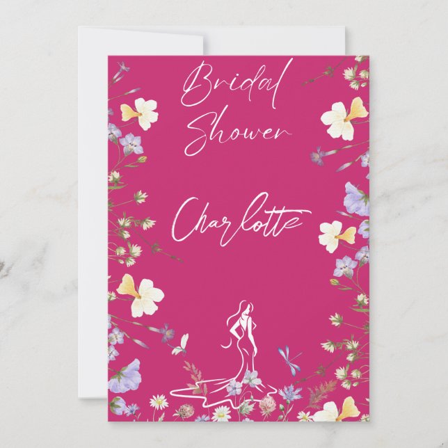 Bright bold wild flowers script bridal shower invitation (Front)