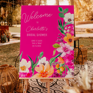 Bright bold wild flowers welcome bridal shower foam board