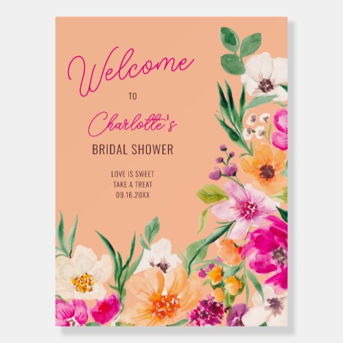 Bright bold wild flowers welcome bridal shower foam board