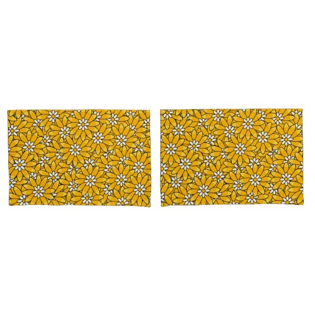 Bright Bold Yellow Summery Flower Pattern Pillow Case (Front-Set)