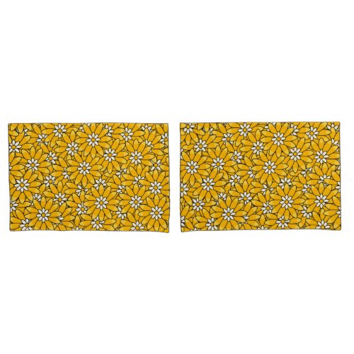 Bright Bold Yellow Summery Flower Pattern Pillow Case