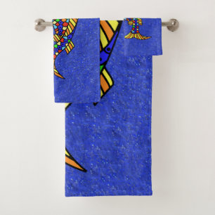 Bright Boldly Colored Fish Red Blue Yellow Orange Bath Towel Set