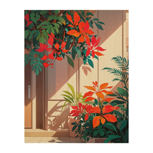 Bright Botanical Garden at the Doorstep Wood Wall Art (Front)