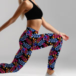 Bright Botanical Pink Blue Orange Colorful Summer Leggings<br><div class="desc">This bright botanical design was created using images from stamping my hand carved stamps digitally overlayed on 3 different watercolor abstracts on a black background to make a truly unique design that evokes the look of a batik fabric.</div>