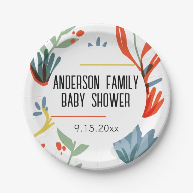Bright Botanicals Baby Shower  Paper Plates (Front)