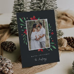 Bright Boughs | Botanical Christmas Photo Holiday Card<br><div class="desc">Elegant and festive holiday photo card frames your favorite vertical or portrait oriented image with a subtle deckled edge border and red and green holiday foliage peeking out at the corners. "Merry Christmas" or your choice of greeting appears beneath,  along with your family name.</div>