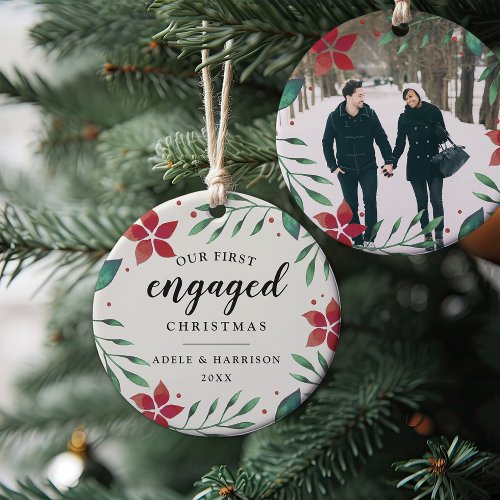 Bright Boughs  First Engaged Christmas Photo Ceramic Ornament