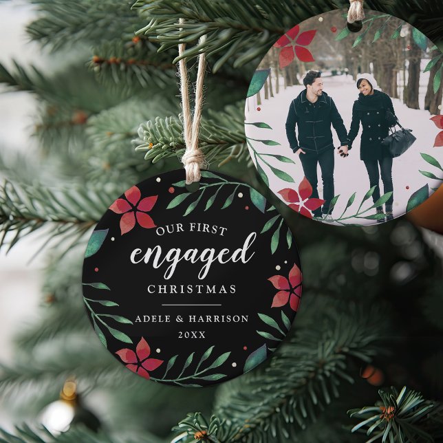 Bright Boughs | First Engaged Christmas Photo Ceramic Ornament (Creator Uploaded)