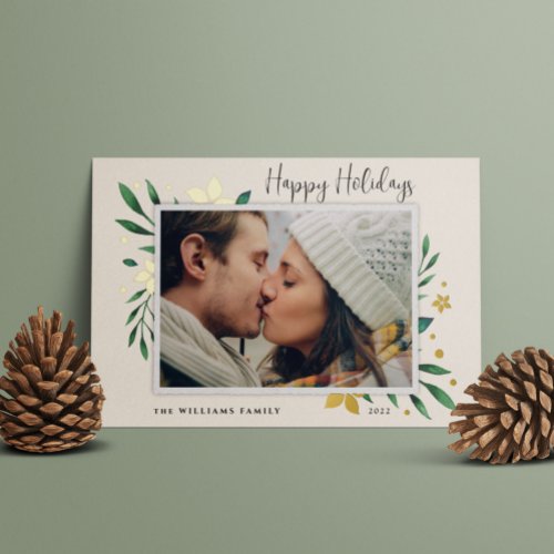 Bright Boughs  Happy Holidays Photo Foil Holiday Card