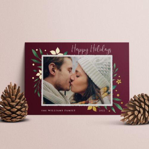 Bright Boughs  Happy Holidays Photo Foil Holiday Card