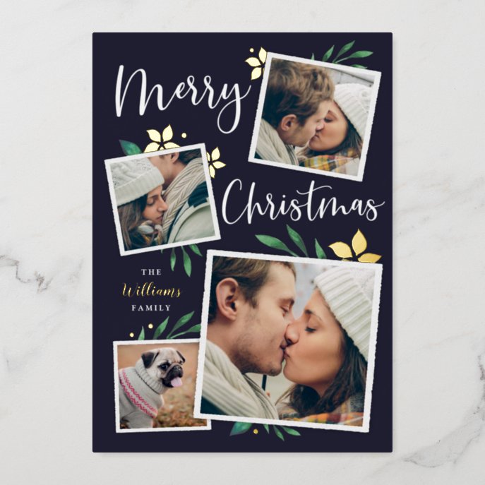 Bright Boughs | Multi Photo Collage Christmas Foil Holiday Card