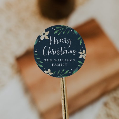 Bright Boughs  Personalized Merry Christmas Classic Round Sticker