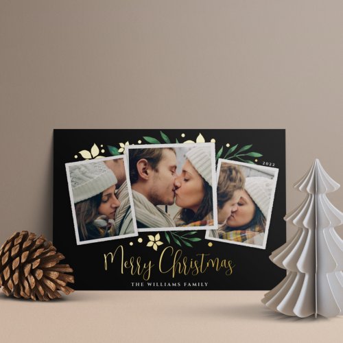 Bright Boughs  Three Photo Foil Holiday Card