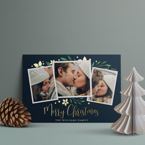 Bright Boughs  Three Photo Foil Holiday Card
