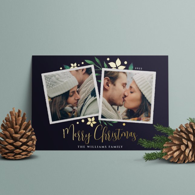 Bright Boughs | Two Photo Foil Holiday Card (Creator Uploaded)