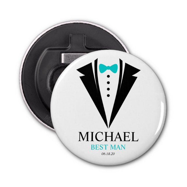 Bright Bow Tie Tuxedo "Best Man" Personalized Bottle Opener (Front)