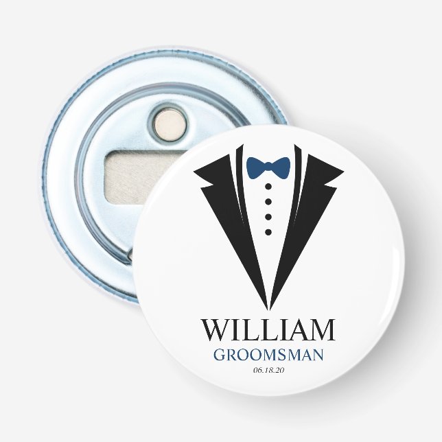 Bright Bow Tie Tuxedo "Groomsman" Personalized Bottle Opener (Front)
