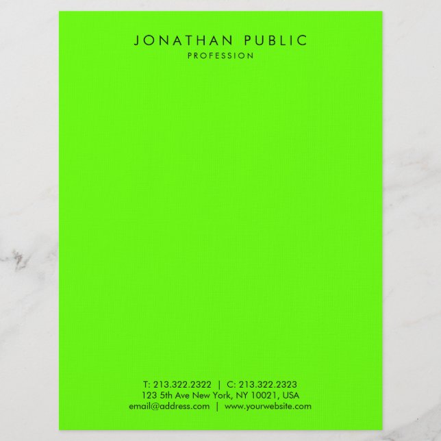 Bright Brilliant Neon Green Modern Simple Template Letterhead (Front)