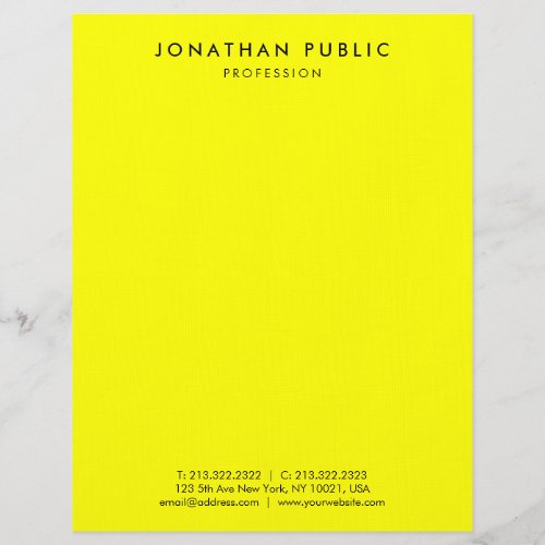 Bright Brilliant Neon Yellow Modern Simple Design Letterhead