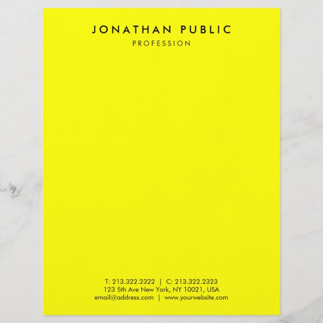 Bright Brilliant Neon Yellow Modern Simple Design Letterhead (Front)