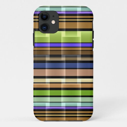Bright Brown Lime Purple Stripes Pattern iPhone 11 Case