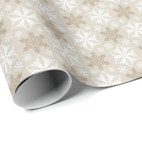 Bright Brown Tan Winter White Snowflake Pattern Wrapping Paper