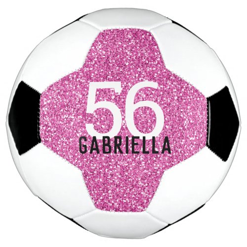 Bright Bubblegum Pink Sparkly Number and Name Soccer Ball