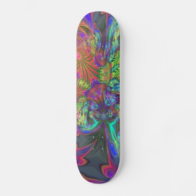 Bright Burst of Color – Salmon & Indigo Deva Skateboard (Front)