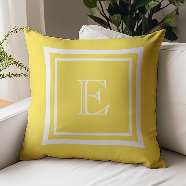 Bright Buttercup Yellow Square Framed Monogram Throw Pillow (Creator Uploaded)