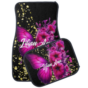 Bright Butterflies Floral Personalized Name Car Floor Mat