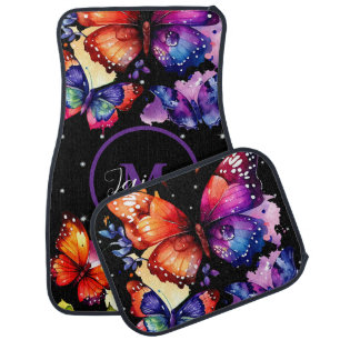 Bright Butterflies Gems Initial Personalized Name Car Floor Mat