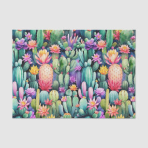 Bright Cactus Bloom Desert Botanical Pattern Tissue Paper