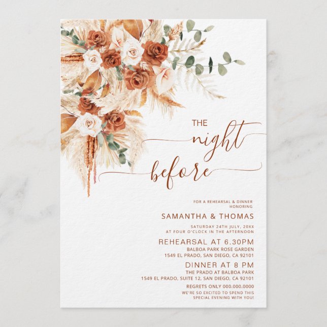 Bright Calligraphy Rehearsal Dinner Night Before Invitation (Front)