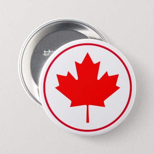 Bright Canadian Maple Leaf Canada Day Red White Button