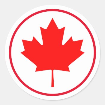 Bright Canadian Maple Leaf Canada Day Red White Classic Round Sticker by M_Sylvia_Chaume at Zazzle