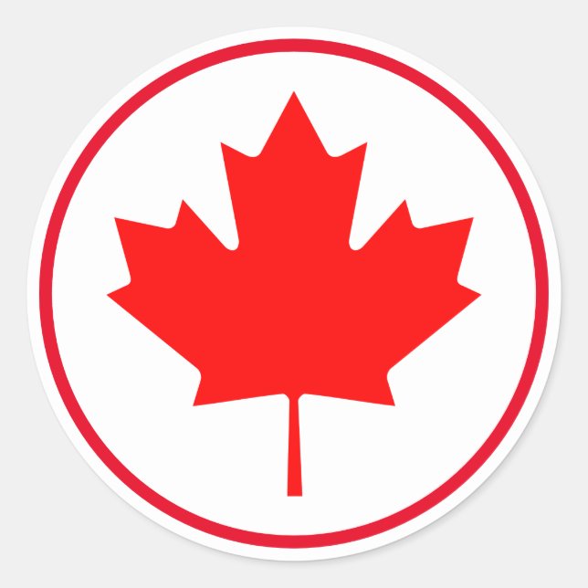 Bright Canadian Maple Leaf Canada Red White Classic Round Sticker (Front)