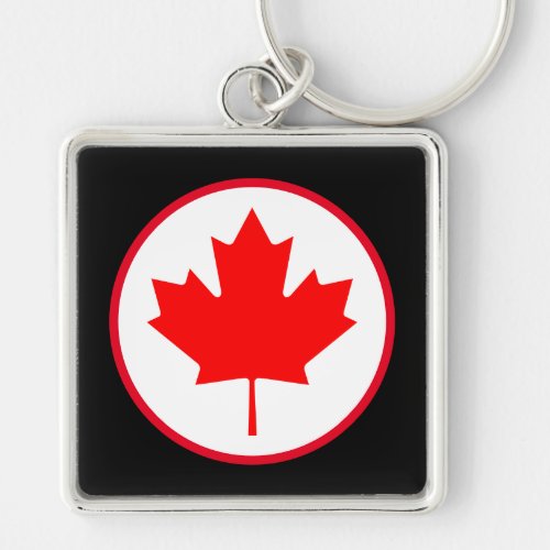 Bright Canadian Maple Leaf Red Circle White Black Keychain