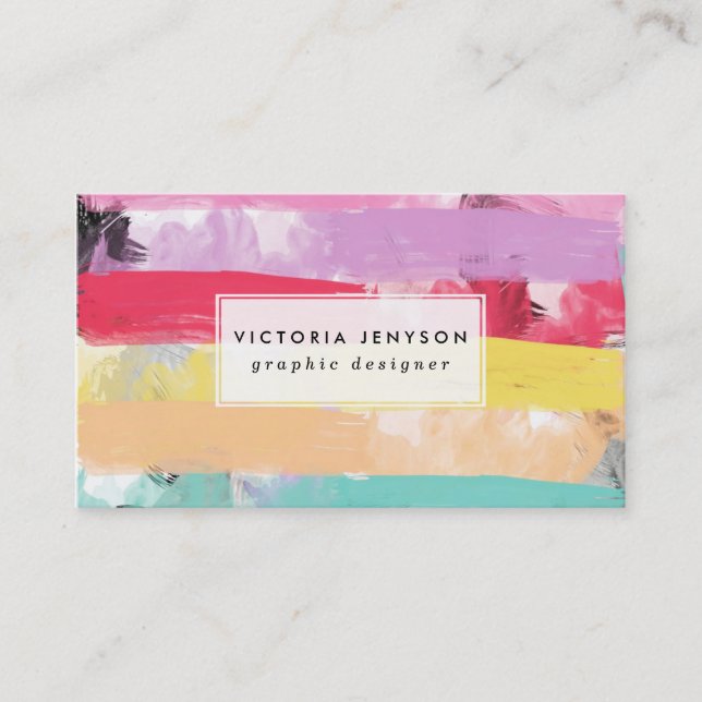 Bright Candy Pastel Watercolor Abstract Stripes Business Card (Front)