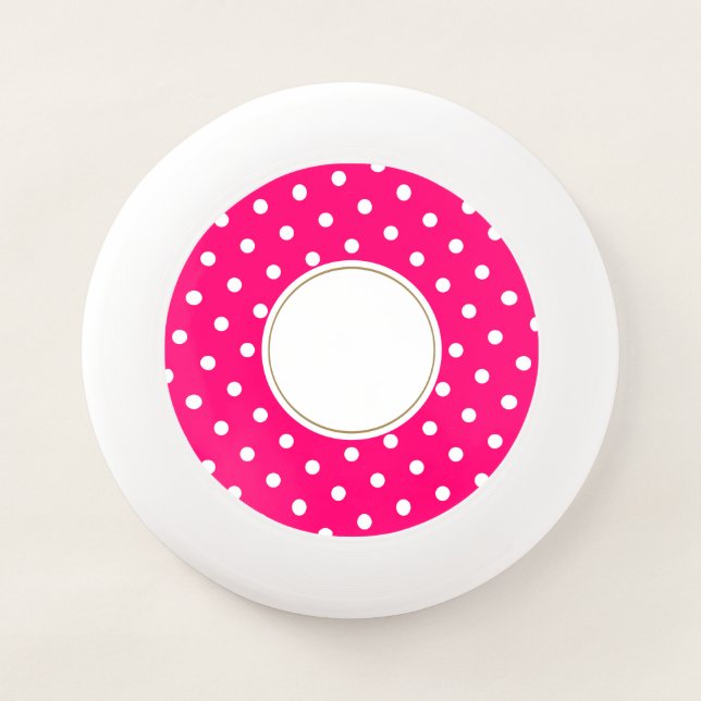 Bright Candy Pink White Polka Dots Ring Stripe Wham-O Frisbee (Front)