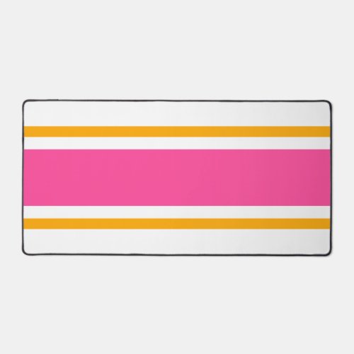 Bright Candy Pink Yellow Racing Stripes On White Desk Mat
