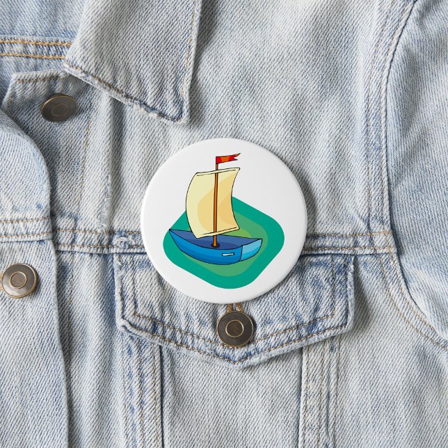Bright Cartoon Boat with Sail Fun Nautical Button (Creator Uploaded)