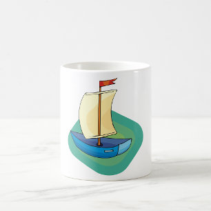 Bright Cartoon Boat with Sail Fun Nautical Coffee Mug